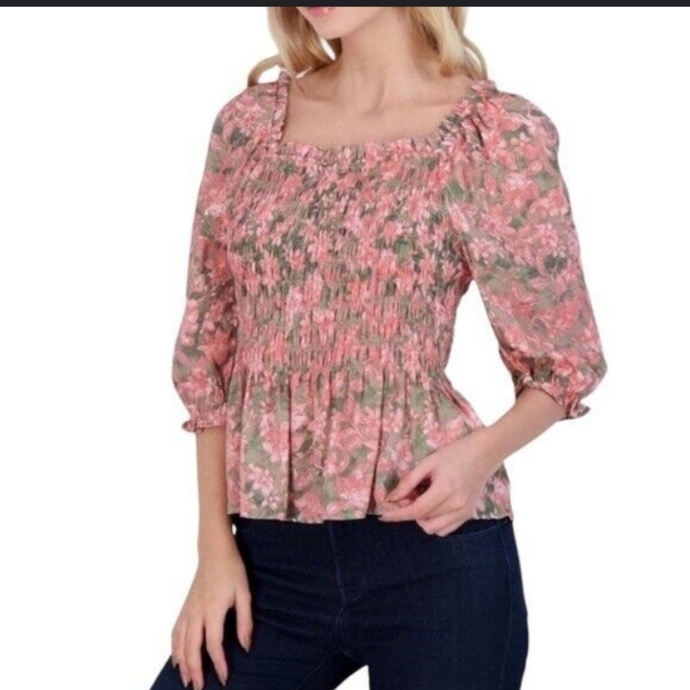 Nanette Lepore Coquette Girl Puffed Shoulder Ruffle Sleeve Casual Floral Top